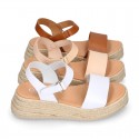 Nappa leather Girl platform sandal shoes espadrille style.