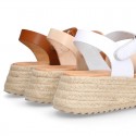 Nappa leather Girl platform sandal shoes espadrille style.