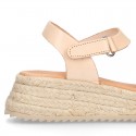 Nappa leather Girl platform sandal shoes espadrille style.