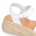 Nappa leather Girl platform sandal shoes espadrille style.