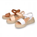 Nappa leather Girl platform sandal shoes espadrille style.