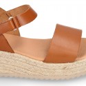 Nappa leather Girl platform sandal shoes espadrille style.