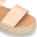 Nappa leather Girl platform sandal shoes espadrille style.