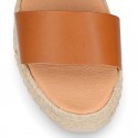 Nappa leather Girl platform sandal shoes espadrille style.