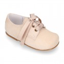 Soft suede leather Classic Kids Laces up shoes in pastel FASHION colors.