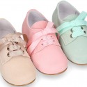 Soft suede leather Classic Kids Laces up shoes in pastel FASHION colors.