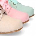 Soft suede leather Classic Kids Laces up shoes in pastel FASHION colors.
