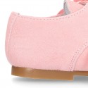 Soft suede leather Classic Kids Laces up shoes in pastel FASHION colors.