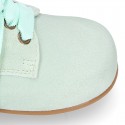 Soft suede leather Classic Kids Laces up shoes in pastel FASHION colors.