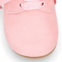 Soft suede leather Classic Kids Laces up shoes in pastel FASHION colors.