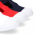 Cotton canvas Kids T-Strap shoes with toe cap.