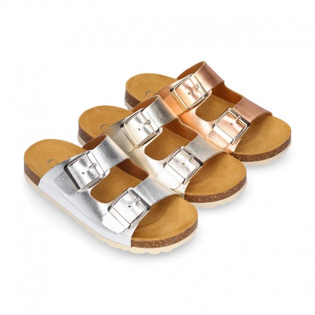 METAL Girl sandal shoes CLOG BIO style to dress with double buckle fastening.