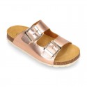 METAL Girl sandal shoes CLOG BIO style to dress with double buckle fastening.