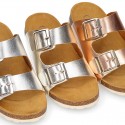 METAL Girl sandal shoes CLOG BIO style to dress with double buckle fastening.