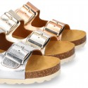 METAL Girl sandal shoes CLOG BIO style to dress with double buckle fastening.