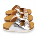 METAL Girl sandal shoes CLOG BIO style to dress with double buckle fastening.