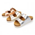 METAL Girl sandal shoes CLOG BIO style to dress with double buckle fastening.