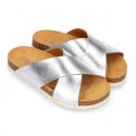 METAL Girl sandal shoes CLOG BIO style to dress with crossed straps design.