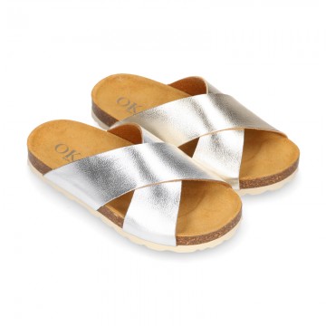 METAL Girl sandal shoes CLOG BIO style to dress with crossed straps design.