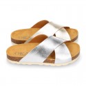 METAL Girl sandal shoes CLOG BIO style to dress with crossed straps design.