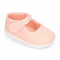 Pastel colors Cotton canvas little Mary Jane shoes with hook and loop closure for babies.