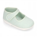 Pastel colors Cotton canvas little Mary Jane shoes with hook and loop closure for babies.