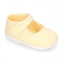 Pastel colors Cotton canvas little Mary Jane shoes with hook and loop closure for babies.