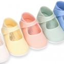 Pastel colors Cotton canvas little Mary Jane shoes with hook and loop closure for babies.