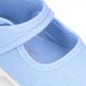 Pastel colors Cotton canvas little Mary Jane shoes with hook and loop closure for babies.