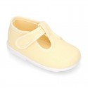 Pastel colors Cotton canvas little T-Strap shoes with hook and loop closure for babies.
