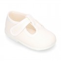 Pastel colors Cotton canvas little T-Strap shoes with hook and loop closure for babies.