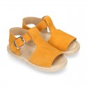 T-Strap design suede leather little kids espadrille shoes SANDAL style.