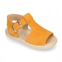 T-Strap design suede leather little kids espadrille shoes SANDAL style.