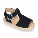 T-Strap design suede leather little kids espadrille shoes SANDAL style.