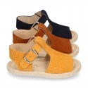 T-Strap design suede leather little kids espadrille shoes SANDAL style.