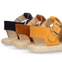 T-Strap design suede leather little kids espadrille shoes SANDAL style.