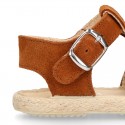 T-Strap design suede leather little kids espadrille shoes SANDAL style.