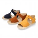 T-Strap design suede leather little kids espadrille shoes SANDAL style.