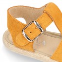 T-Strap design suede leather little kids espadrille shoes SANDAL style.