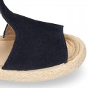 T-Strap design suede leather little kids espadrille shoes SANDAL style.