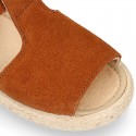 T-Strap design suede leather little kids espadrille shoes SANDAL style.