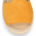 T-Strap design suede leather little kids espadrille shoes SANDAL style.