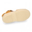 T-Strap design suede leather little kids espadrille shoes SANDAL style.