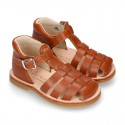 SOFT Nappa leather kids Sandal shoes crossed straps design with SUPER FLEXIBLE soles.