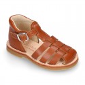 SOFT Nappa leather kids Sandal shoes crossed straps design with SUPER FLEXIBLE soles.