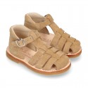 SOFT SUEDE leather kids Sandal shoes crossed straps design with SUPER FLEXIBLE soles.