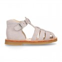 SOFT SUEDE leather kids Sandal shoes crossed straps design with SUPER FLEXIBLE soles.