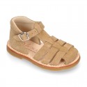 SOFT SUEDE leather kids Sandal shoes crossed straps design with SUPER FLEXIBLE soles.