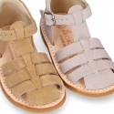 SOFT SUEDE leather kids Sandal shoes crossed straps design with SUPER FLEXIBLE soles.