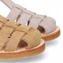 SOFT SUEDE leather kids Sandal shoes crossed straps design with SUPER FLEXIBLE soles.